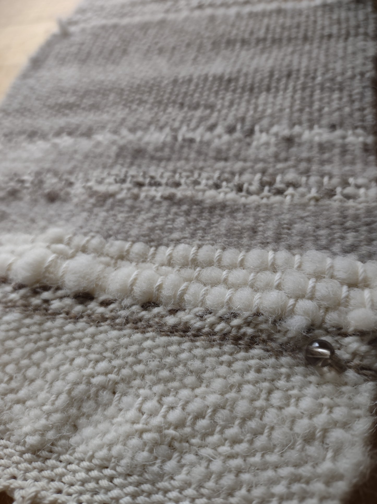 Small handweaving, handspun wool, altar cloth, smokey quartz bead