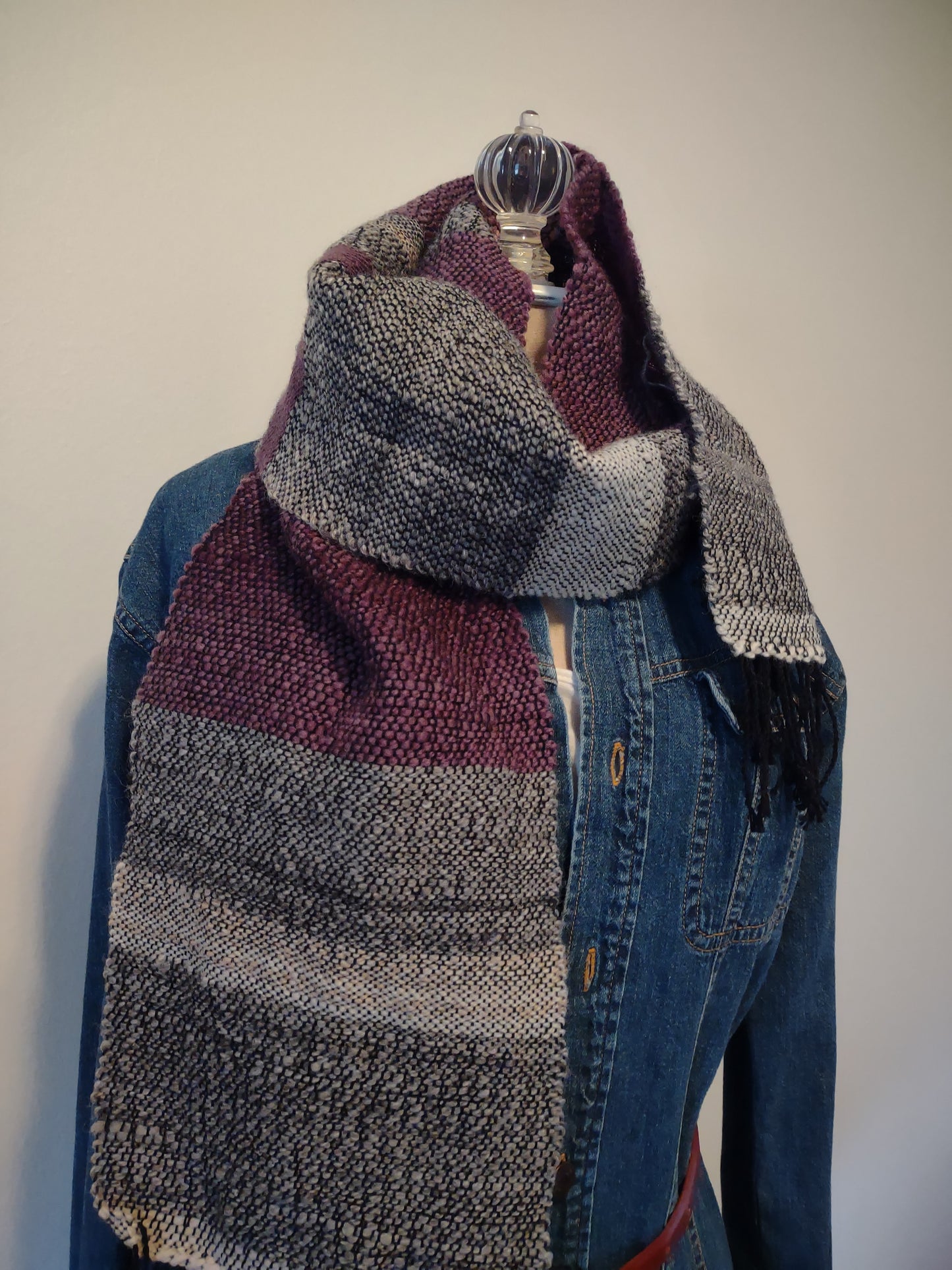 Handwoven scarf with Handspun yarn, Merino, Corriedale and alpaca
