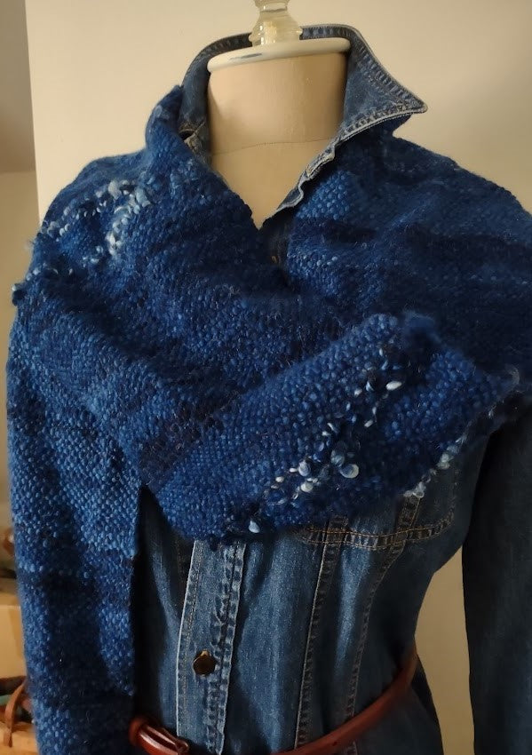 "Indigo Sky" Handwoven Merino wool scarf