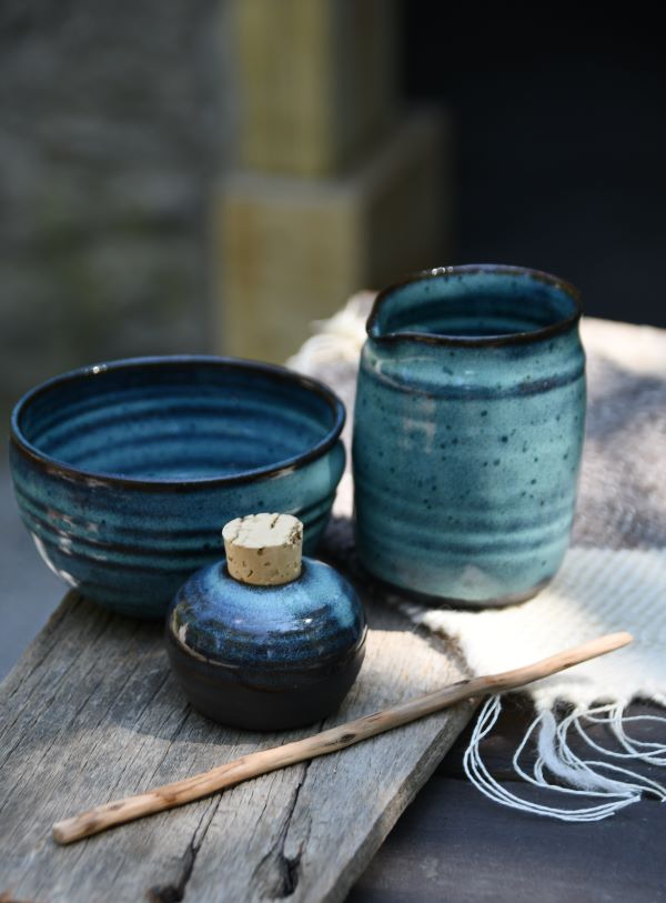 Water Ceremony Vessels to use for prayer, healing rituals, manifesting - handcrafted bowl, pitcher and salt container.