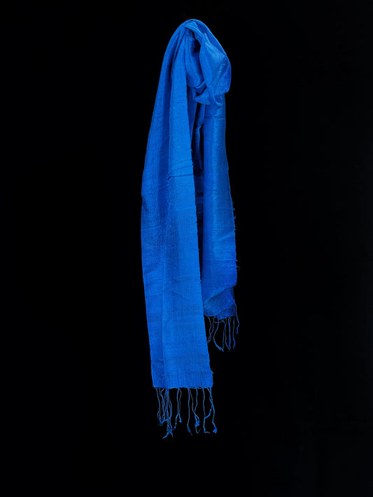 Thai silk scarf in rich ocean blue shades, hand made and hand dyed. 