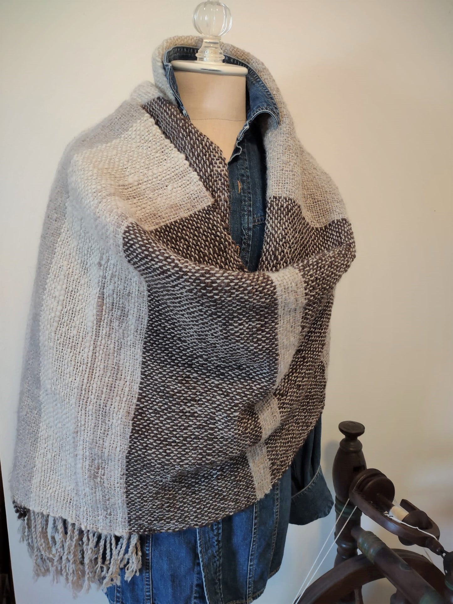 "Hot Chocolate" - Rustic Handwoven Wool Shawl