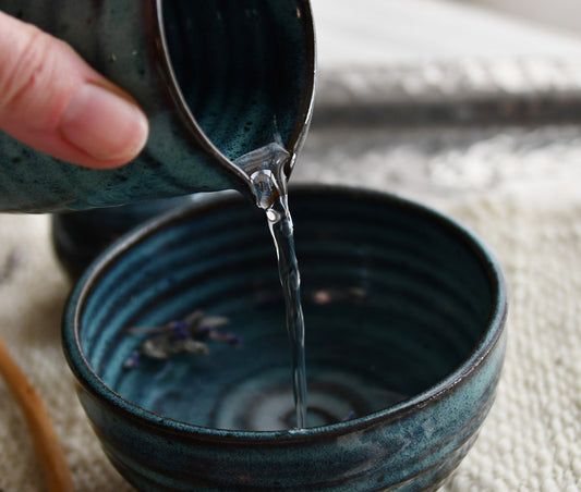 Water Ceremony Vessels to use for prayer, healing rituals, manifesting - handcrafted bowl, pitcher and salt container.