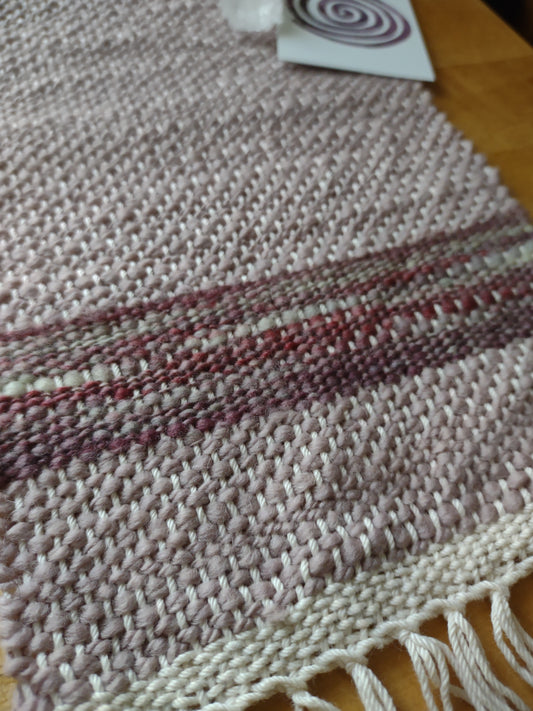 Altar cloth, handwoven wool, rose and lavender shades