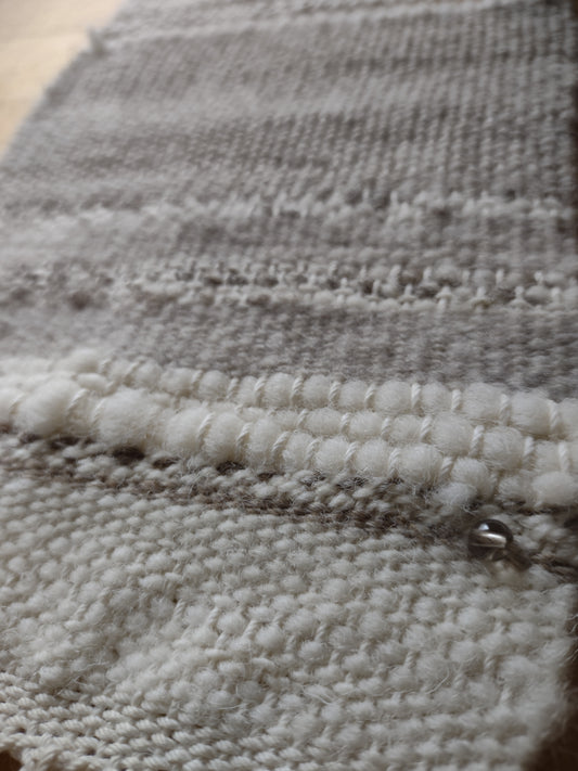 Small handweaving, handspun wool, altar cloth, smokey quartz bead 