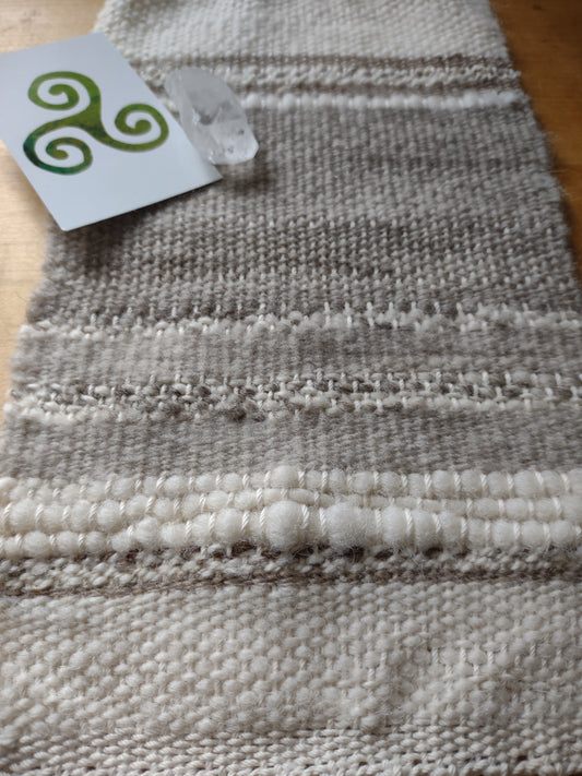 Small handweaving, handspun wool, altar cloth, smokey quartz bead