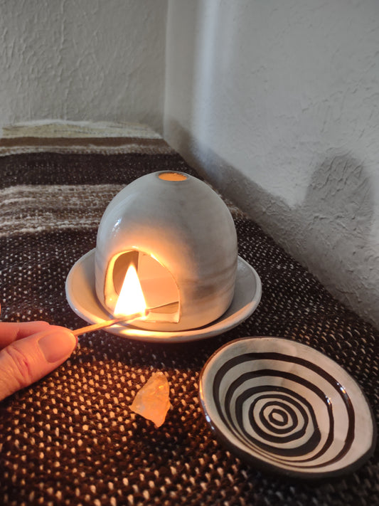 Ritual Hearth bundle with handwoven altar cloth, ceramic dish and handmade paper for prayer requests, manifesting and intention setting