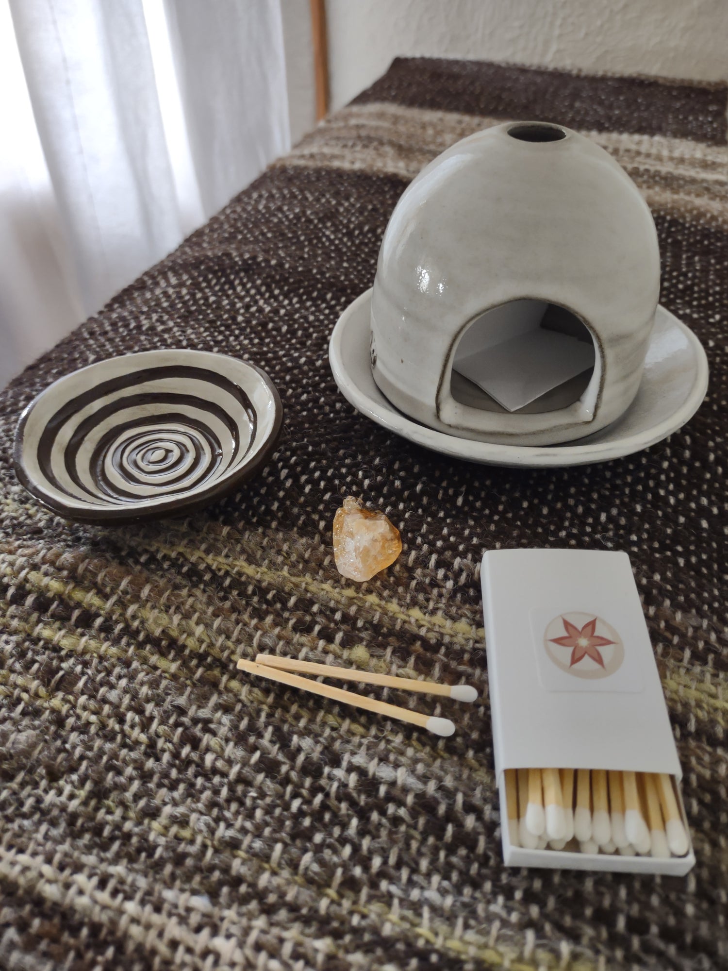 Ritual Hearth bundle with handwoven altar cloth, ceramic dish and handmade paper for prayer requests, manifesting and intention setting