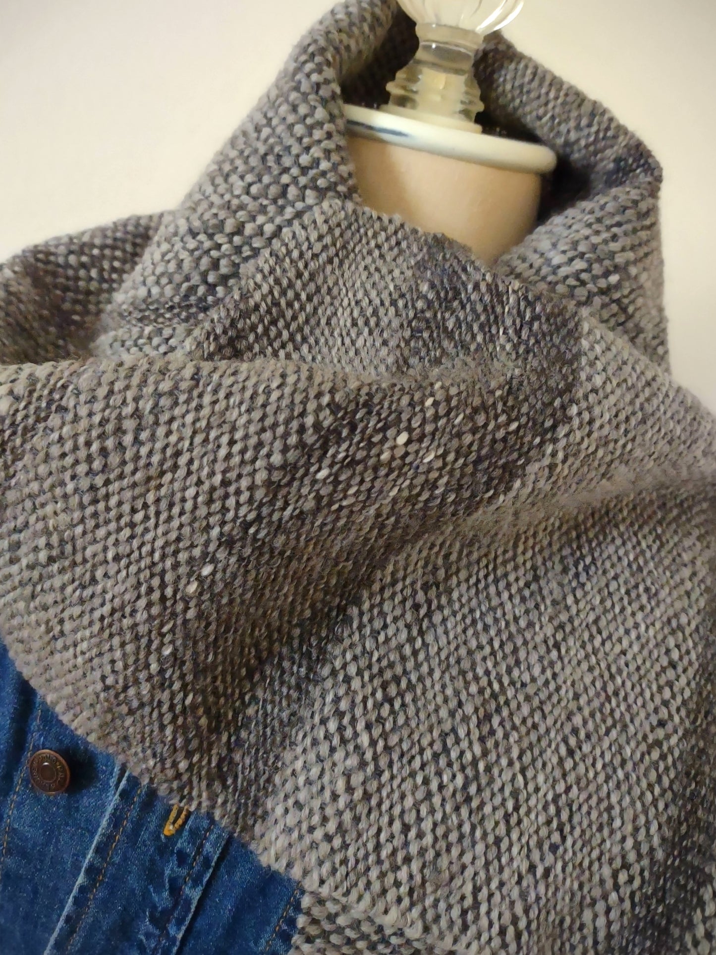 Handwoven scarf featuring handspun Merino wool with a bit of silk 