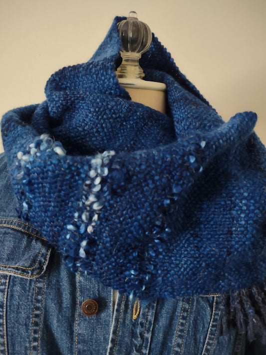 "Indigo Sky" Handwoven Merino wool scarf