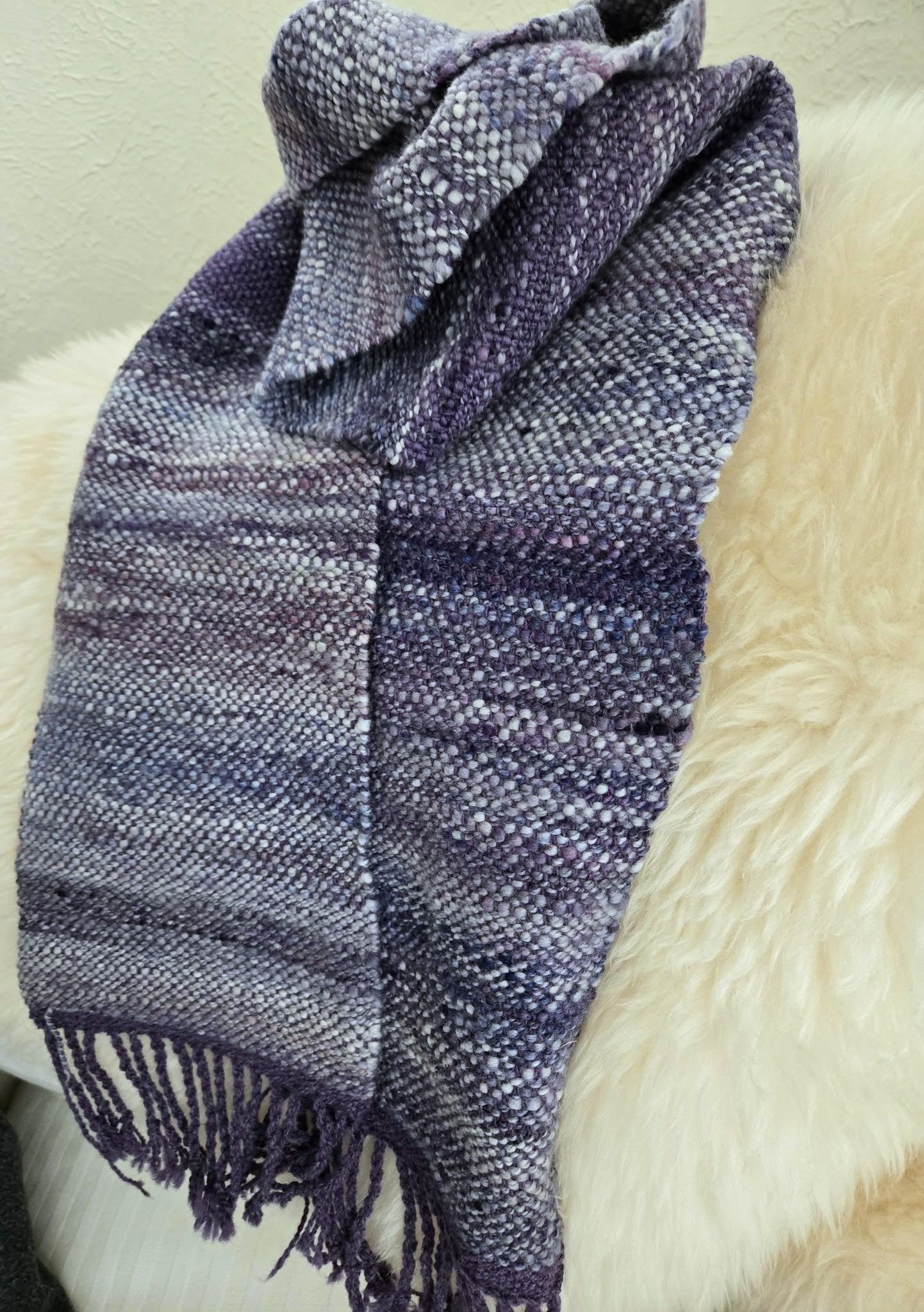 Lavender Clouds - Handwoven scarf - Merino wool
