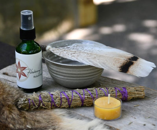Smudge kit with sage, candle, feather, balancing spray and handmade bowl