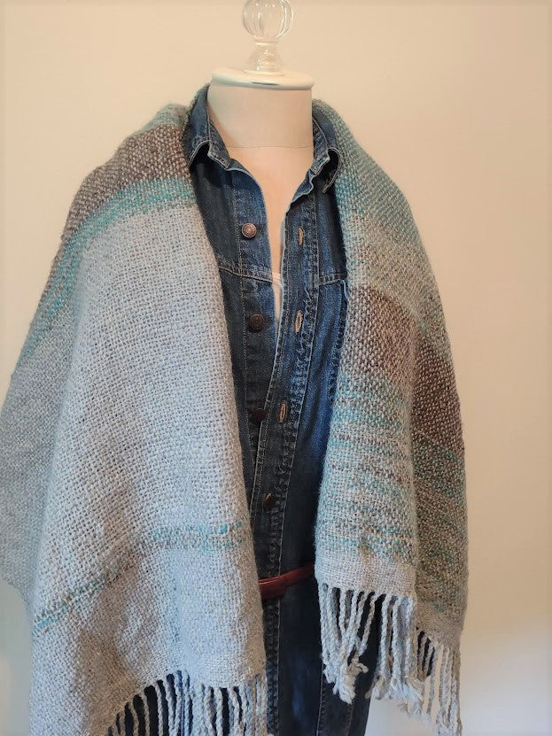 "Turquoise & Silver" - handwoven wrap or lap blanket