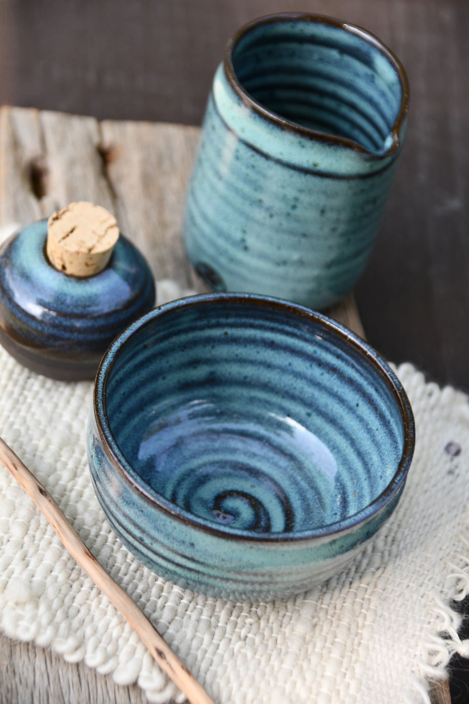 Water Ceremony Vessels to use for prayer, healing rituals, manifesting - handcrafted bowl, pitcher and salt container. 
