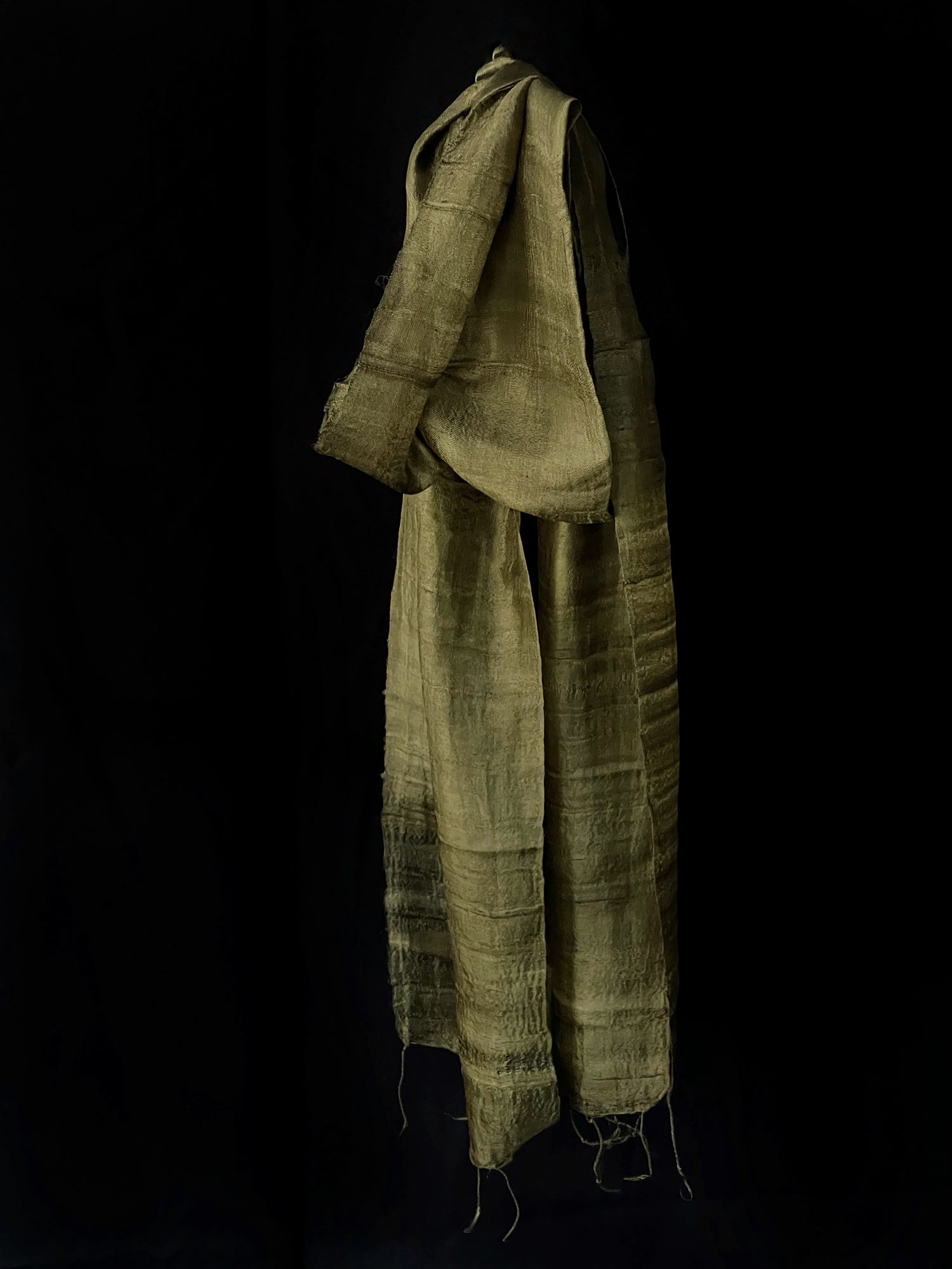 Thai silk scarf in rich earthy green shades, hand made and hand dyed.