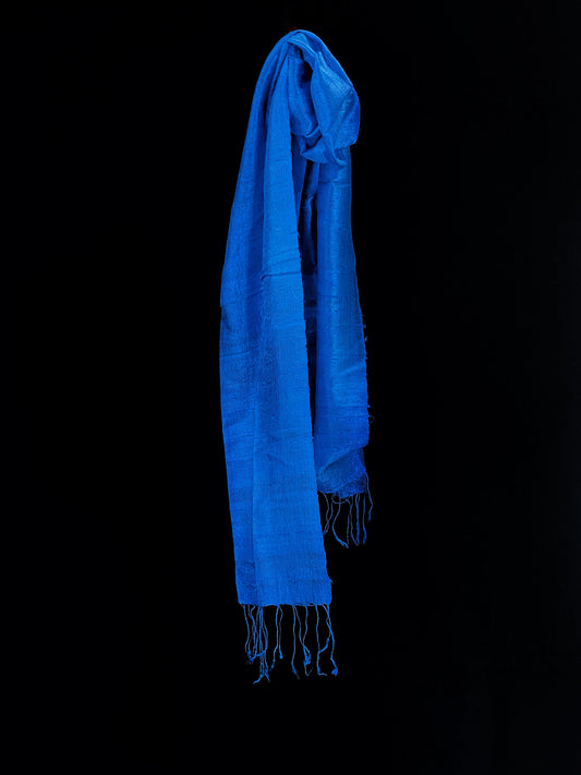 Thai silk scarf in rich ocean blue shades, hand made and hand dyed.