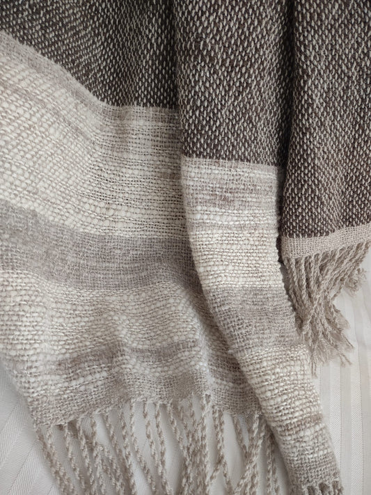 "Hot Chocolate" - Rustic Handwoven Wool Shawl