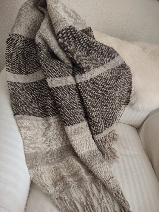 "Hot Chocolate" - Rustic Handwoven Wool Shawl