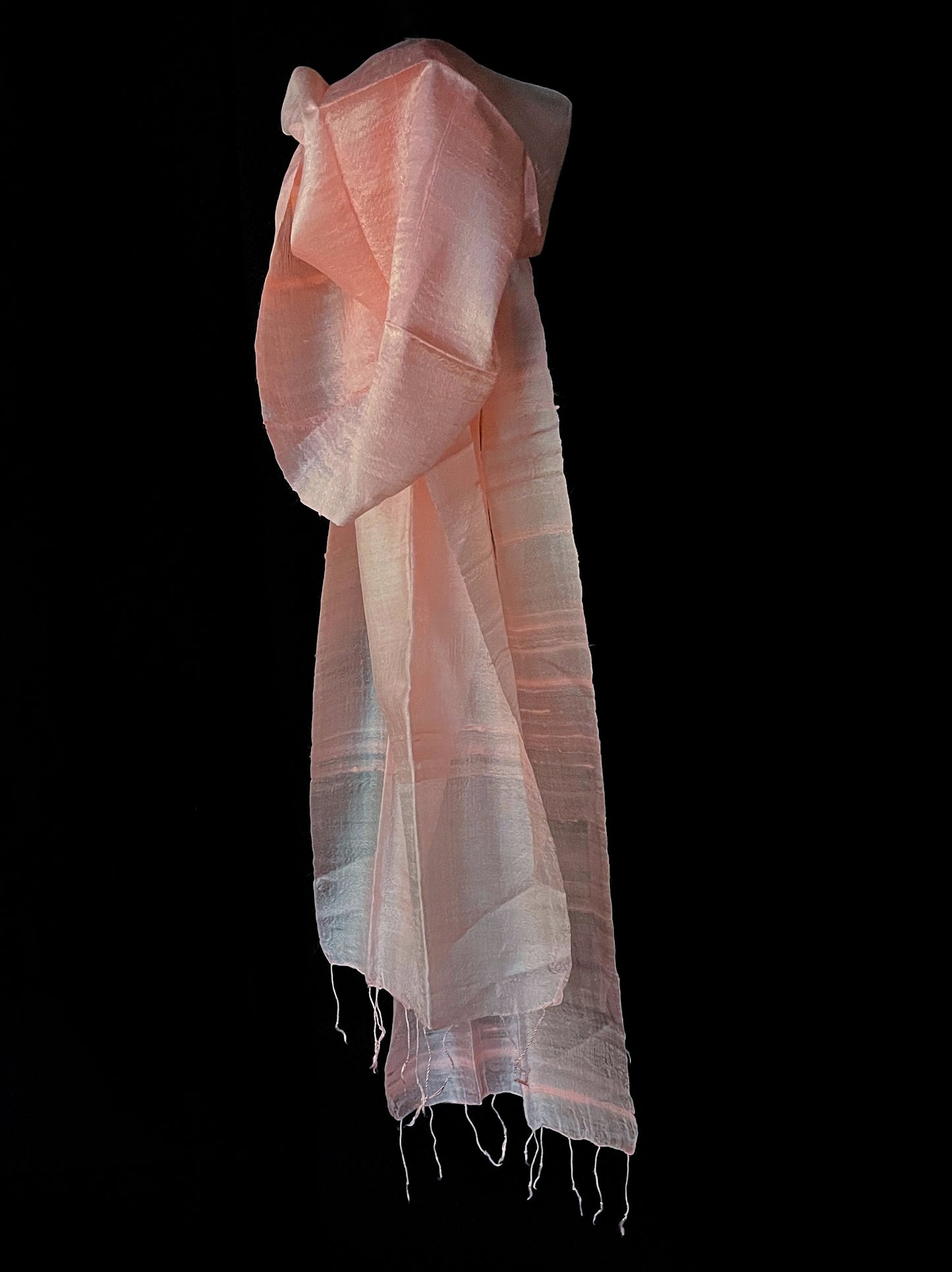Thai silk scarf in soft pink shades, hand made and hand dyed.